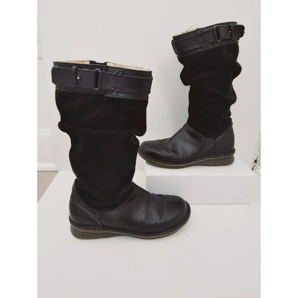 Dr Martens Black Leather Suede 11415 Buckle Mid Calf Tall Boots 6 Womens- 5 Mens - Picture 1 of 10